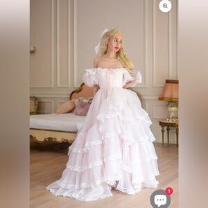 M Fanciful Doll Gown - Pink White Ruffle Princess Premiére Danseuse Ingénue Prom